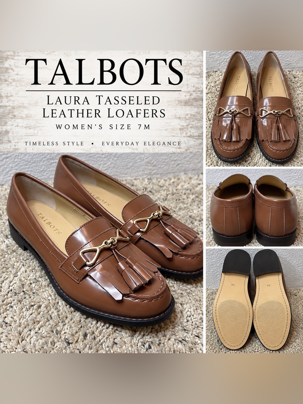 Talbots Laura Tassel Leather Loafers Women’s 7M Brown Horsebit Kiltie Flats